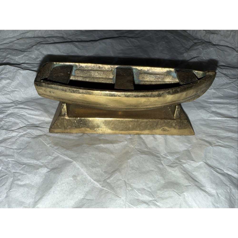 Vintage Brass Fishing Boat Ashtray Coin Tray Philadelphia Manufacturing Co - Picture 3 of 6